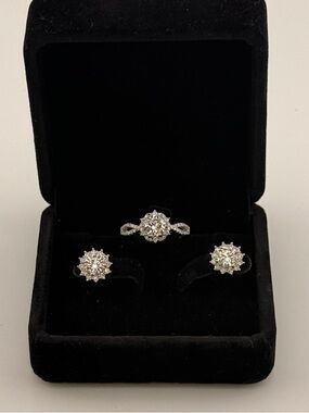 NEW Moissanite Jewelry Set .925 Silver Ring Sz 7 Earrings GRA Cert